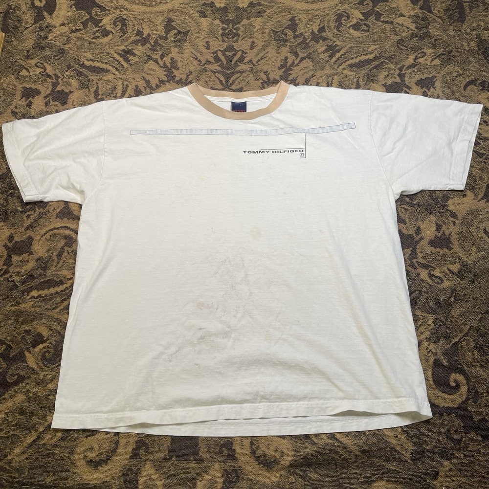 Vtg Y2K Tommy Hilfiger Jeans Tan Boxy T-Shirt Mens Size XL